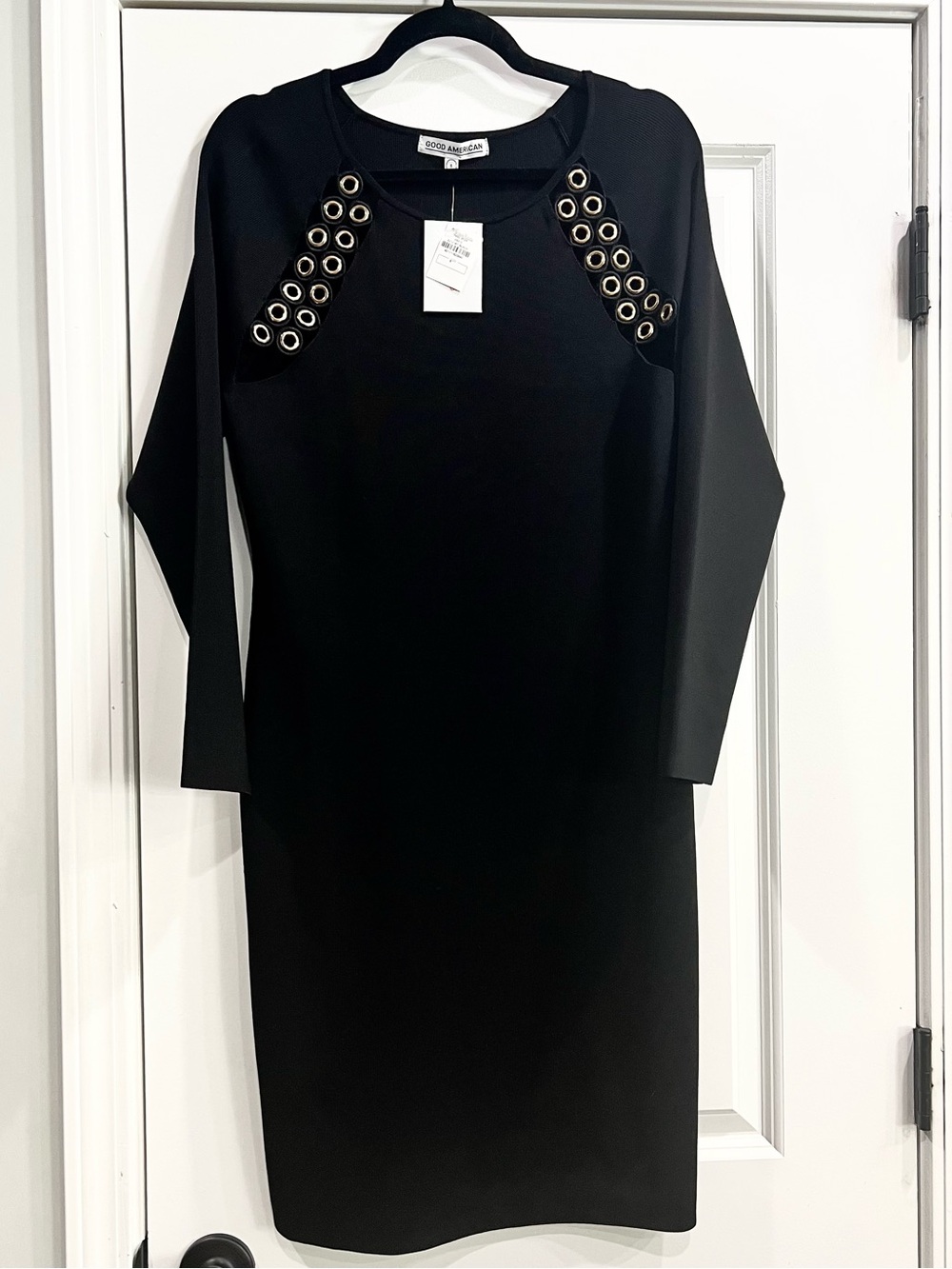 Good American Black Gold Grommet Cutout Bodycon Dress NWT Size 6